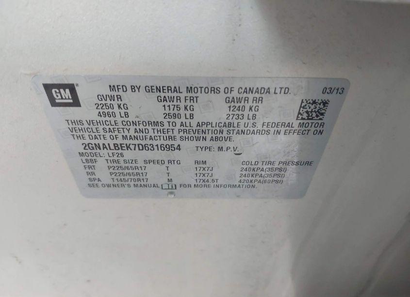 Photo 9 of 2013 Chevrolet Equinox LS (VIN 2GNALBEK7D6316954)