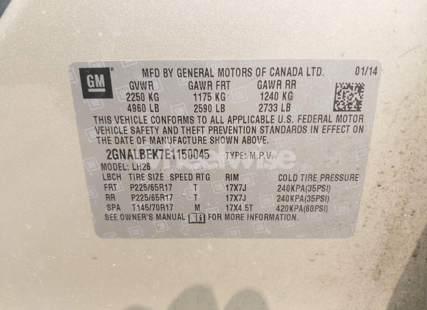 Photo 9 of 2014 Chevrolet Equinox 1LT (VIN 2GNALBEK7E1150045)