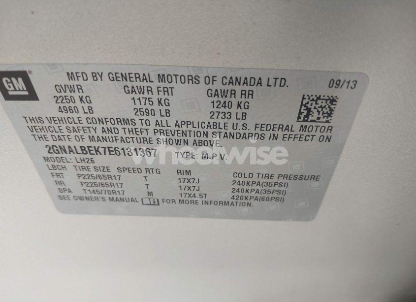 Photo 9 of 2014 Chevrolet Equinox 1LT (VIN 2GNALBEK7E6131367)