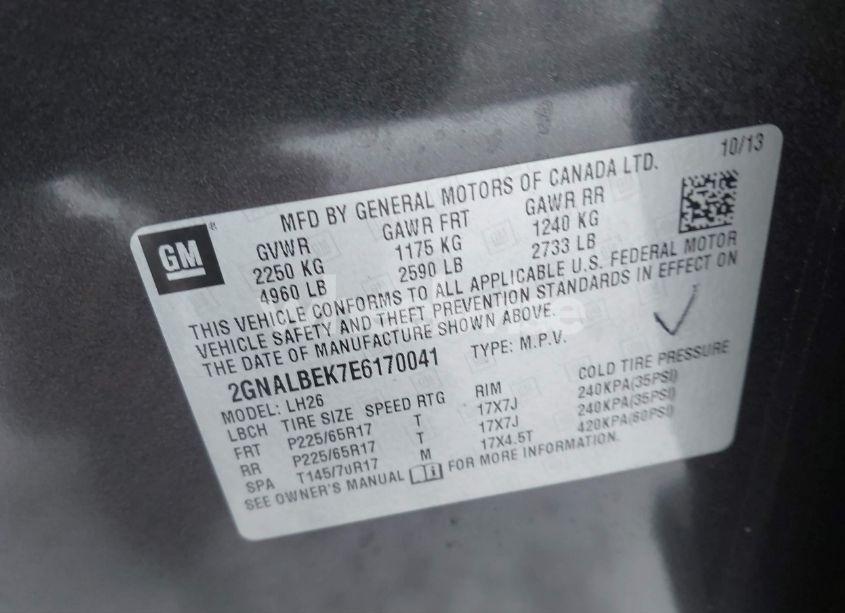 Photo 9 of 2014 Chevrolet Equinox 1LT (VIN 2GNALBEK7E6170041)