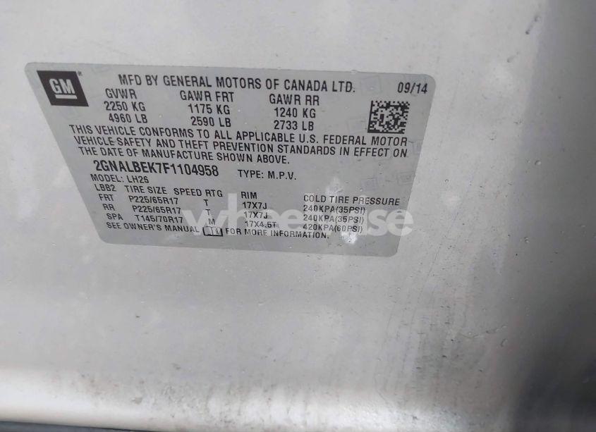 Photo 9 of 2015 Chevrolet Equinox 1LT (VIN 2GNALBEK7F1104958)