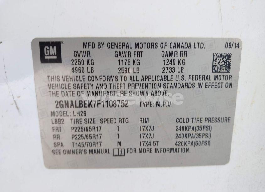 Photo 9 of 2015 Chevrolet Equinox 1LT (VIN 2GNALBEK7F1108752)