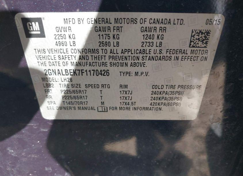 Photo 9 of 2015 Chevrolet Equinox 1LT (VIN 2GNALBEK7F1170426)