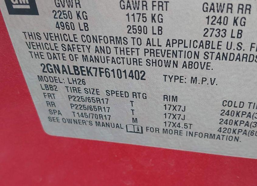 Photo 9 of 2015 Chevrolet Equinox 1LT (VIN 2GNALBEK7F6101402)