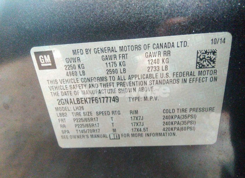 Photo 9 of 2015 Chevrolet Equinox 1LT (VIN 2GNALBEK7F6177749)