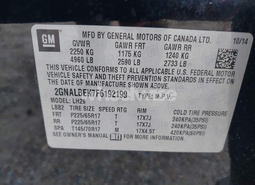 Photo 9 of 2015 Chevrolet Equinox 1LT (VIN 2GNALBEK7F6192199)