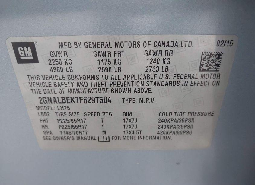 Photo 9 of 2015 Chevrolet Equinox 1LT (VIN 2GNALBEK7F6297504)