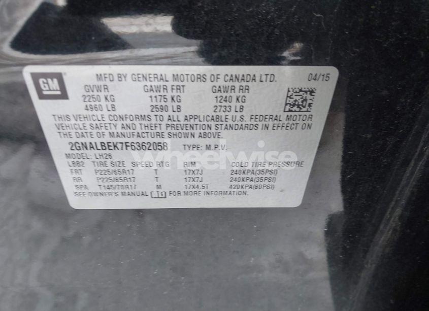 Photo 9 of 2015 Chevrolet Equinox 1LT (VIN 2GNALBEK7F6362058)
