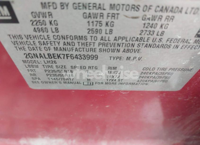 Photo 9 of 2015 Chevrolet Equinox 1LT (VIN 2GNALBEK7F6433999)