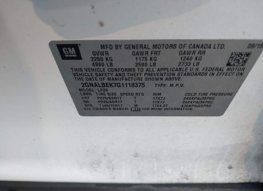 Photo 9 of 2016 Chevrolet Equinox LS (VIN 2GNALBEK7G1118375)