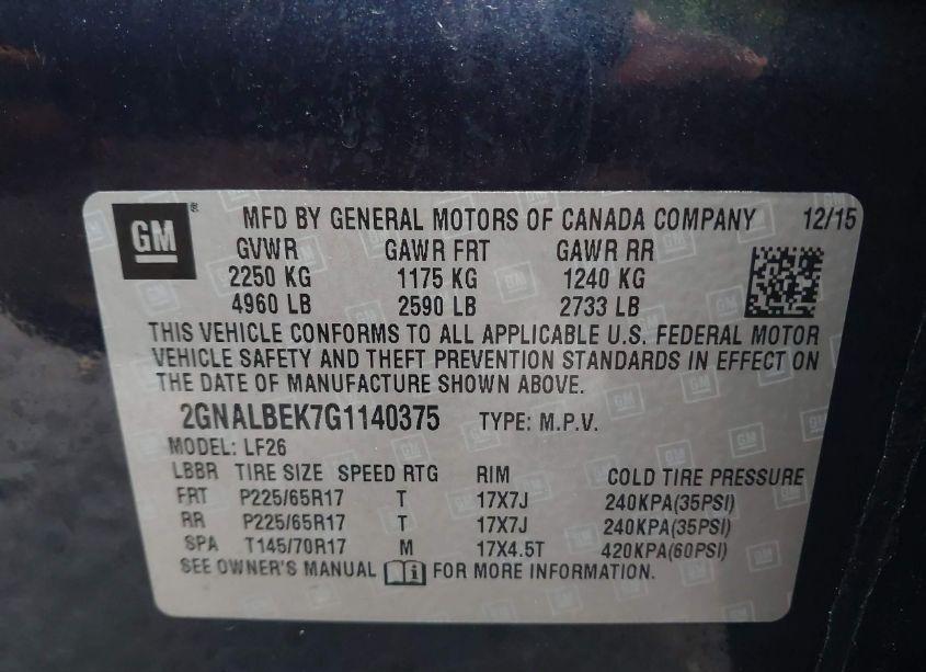 Photo 9 of 2016 Chevrolet Equinox LS (VIN 2GNALBEK7G1140375)