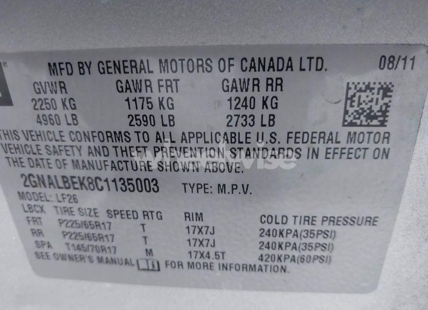 Photo 9 of 2012 Chevrolet Equinox LS (VIN 2GNALBEK8C1135003)