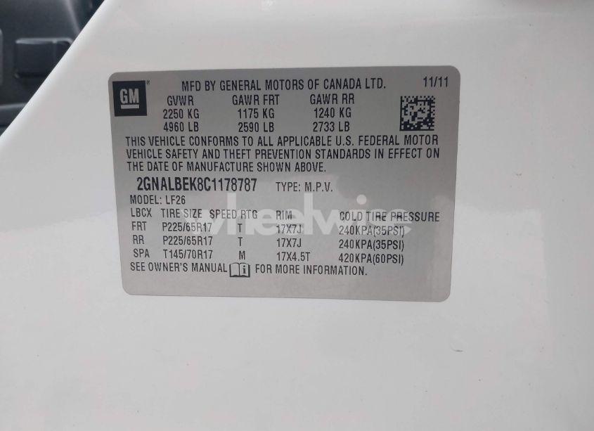 Photo 9 of 2012 Chevrolet Equinox LS (VIN 2GNALBEK8C1178787)