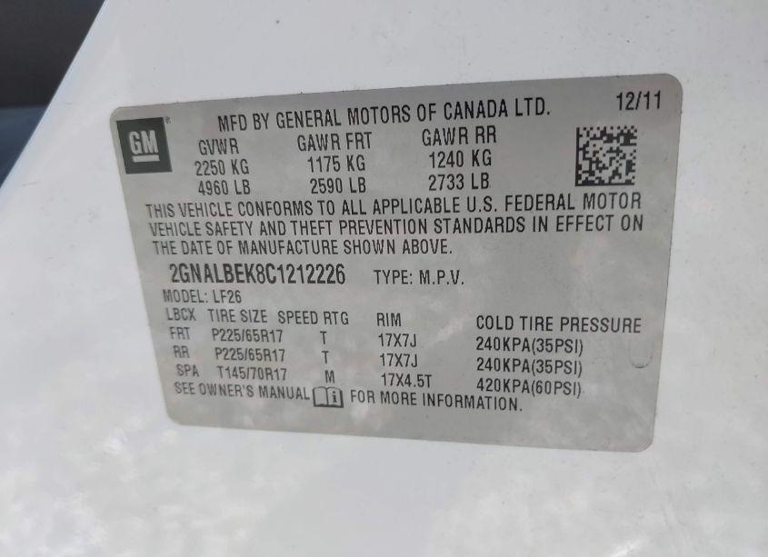 Photo 9 of 2012 Chevrolet Equinox LS (VIN 2GNALBEK8C1212226)