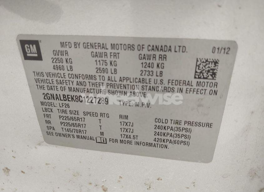 Photo 9 of 2012 Chevrolet Equinox LS (VIN 2GNALBEK8C1227289)