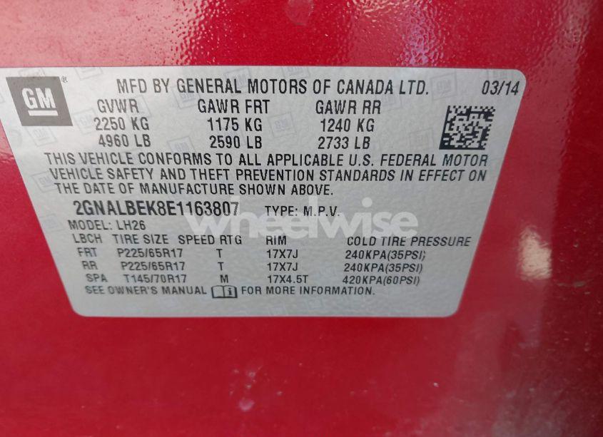 Photo 9 of 2014 Chevrolet Equinox 1LT (VIN 2GNALBEK8E1163807)