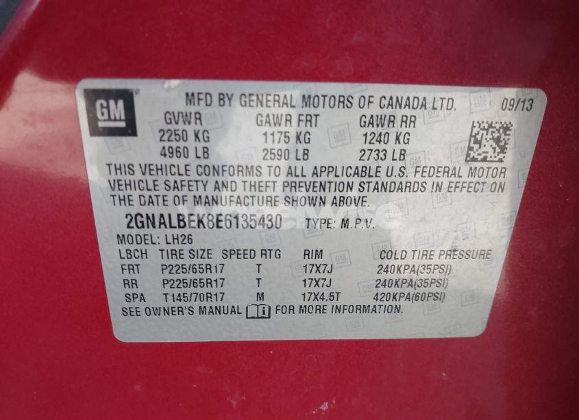 Photo 9 of 2014 Chevrolet Equinox 1LT (VIN 2GNALBEK8E6135430)