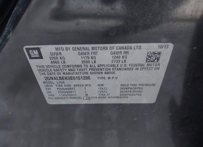 Photo 9 of 2014 Chevrolet Equinox 1LT (VIN 2GNALBEK8E6151286)