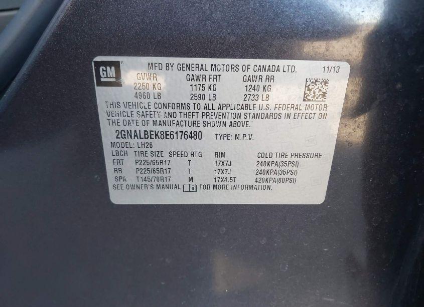 Photo 9 of 2014 Chevrolet Equinox 1LT (VIN 2GNALBEK8E6176480)