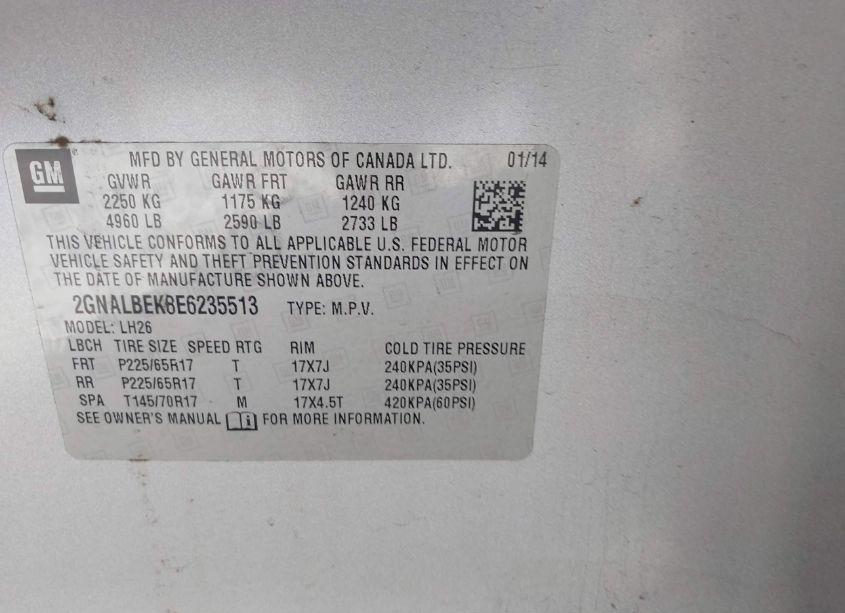 Photo 9 of 2014 Chevrolet Equinox 1LT (VIN 2GNALBEK8E6235513)