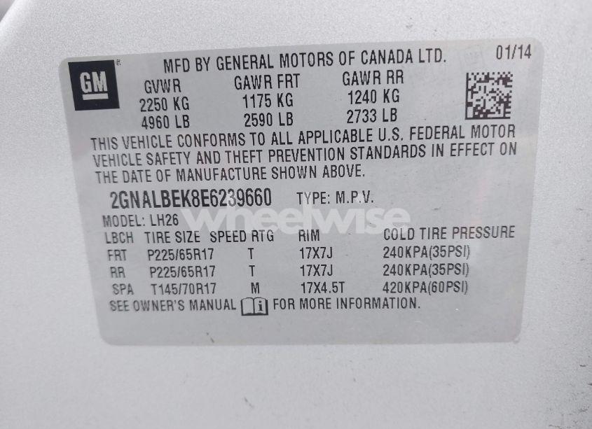Photo 9 of 2014 Chevrolet Equinox 1LT (VIN 2GNALBEK8E6239660)