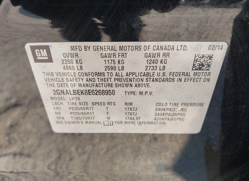 Photo 9 of 2014 Chevrolet Equinox 1LT (VIN 2GNALBEK8E6268950)