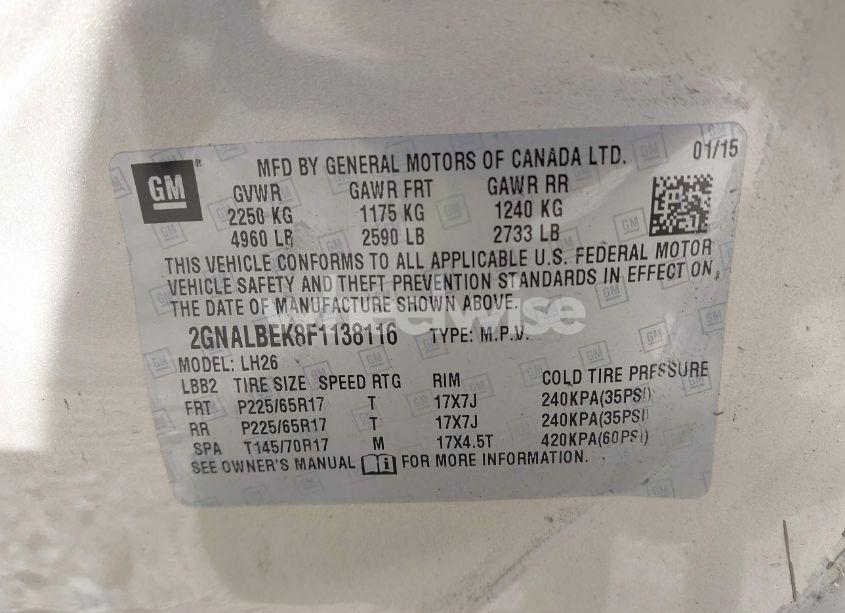 Photo 9 of 2015 Chevrolet Equinox 1LT (VIN 2GNALBEK8F1138116)