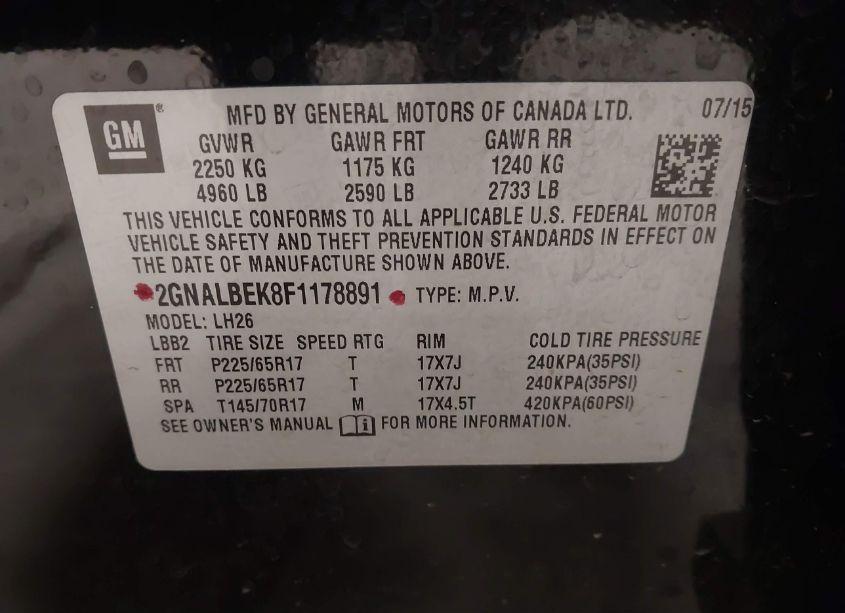 Photo 9 of 2015 Chevrolet Equinox 1LT (VIN 2GNALBEK8F1178891)