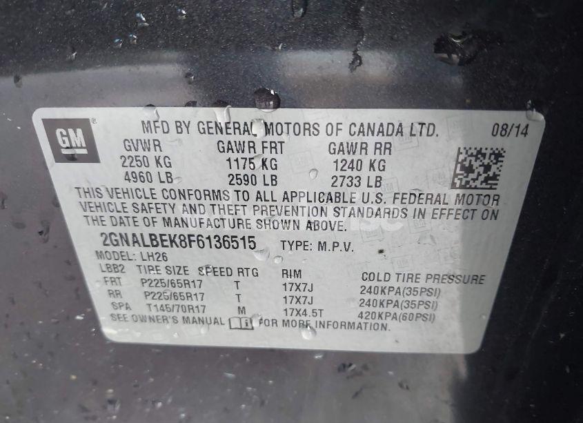 Photo 9 of 2015 Chevrolet Equinox 1LT (VIN 2GNALBEK8F6136515)