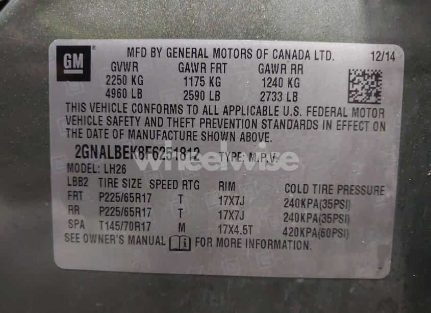 Photo 9 of 2015 Chevrolet Equinox 1LT (VIN 2GNALBEK8F6251812)