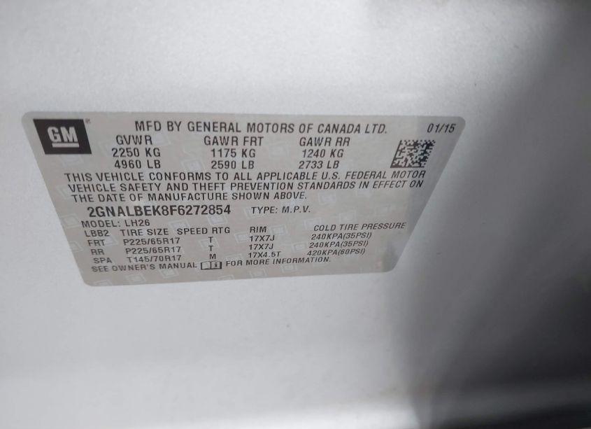 Photo 9 of 2015 Chevrolet Equinox 1LT (VIN 2GNALBEK8F6272854)