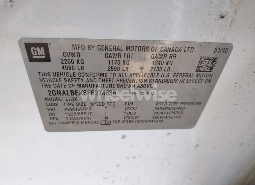 Photo 9 of 2015 Chevrolet Equinox 1LT (VIN 2GNALBEK8F6274636)