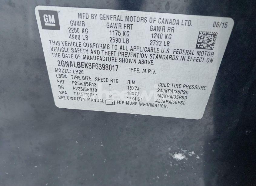 Photo 9 of 2015 Chevrolet Equinox 1LT (VIN 2GNALBEK8F6398017)