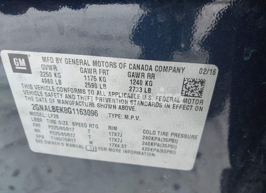 Photo 9 of 2016 Chevrolet Equinox LS (VIN 2GNALBEK8G1163096)