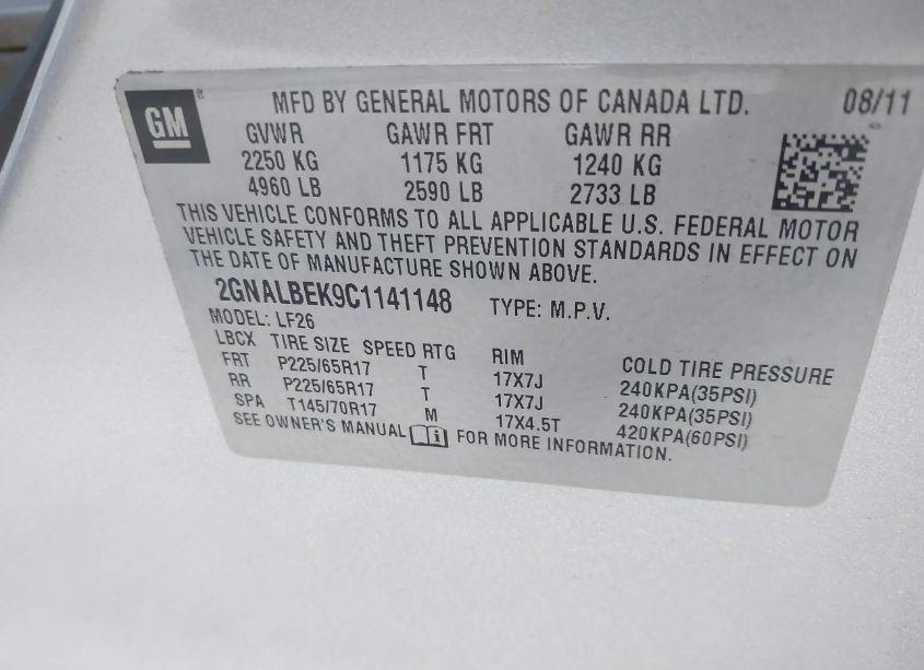 Photo 9 of 2012 Chevrolet Equinox LS (VIN 2GNALBEK9C1141148)