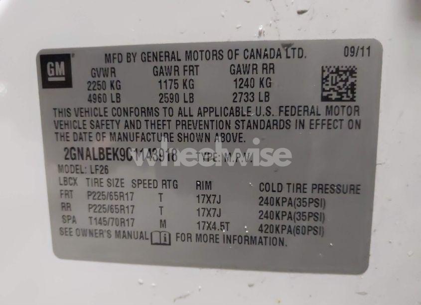 Photo 9 of 2012 Chevrolet Equinox LS (VIN 2GNALBEK9C1143918)