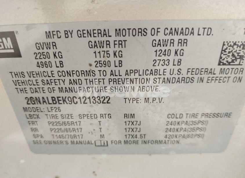 Photo 9 of 2012 Chevrolet Equinox LS (VIN 2GNALBEK9C1213322)