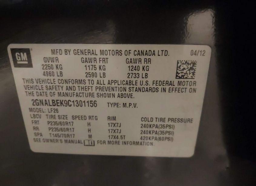 Photo 9 of 2012 Chevrolet Equinox LS (VIN 2GNALBEK9C1301156)