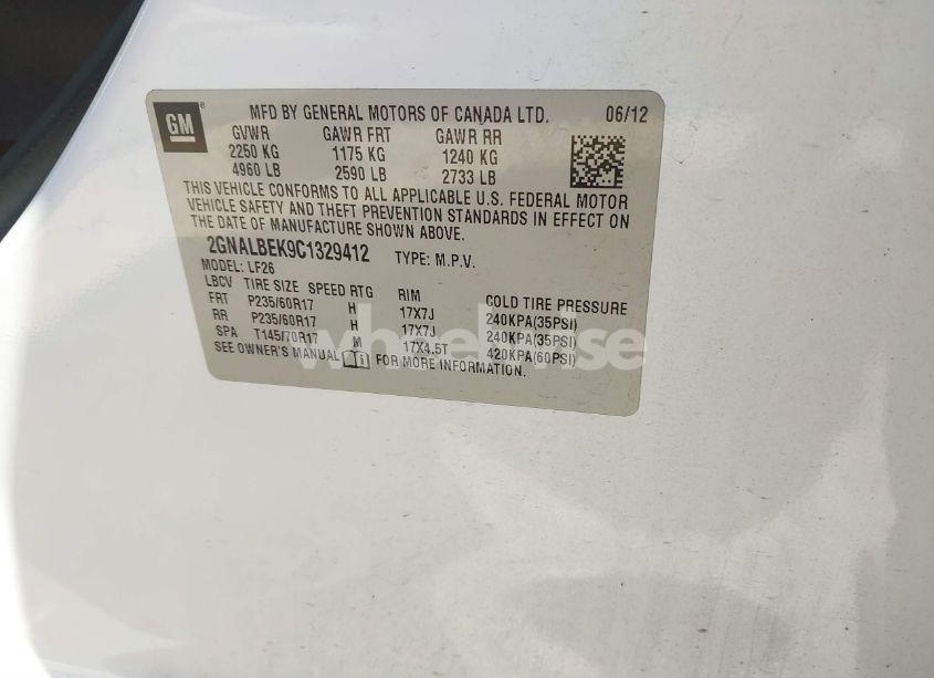 Photo 9 of 2012 Chevrolet Equinox LS (VIN 2GNALBEK9C1329412)