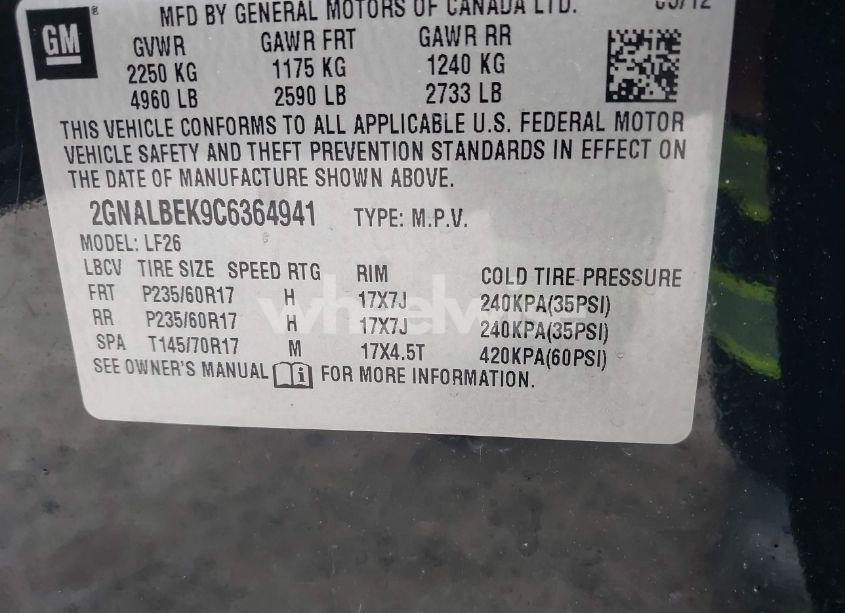 Photo 9 of 2012 Chevrolet Equinox LS (VIN 2GNALBEK9C6364941)