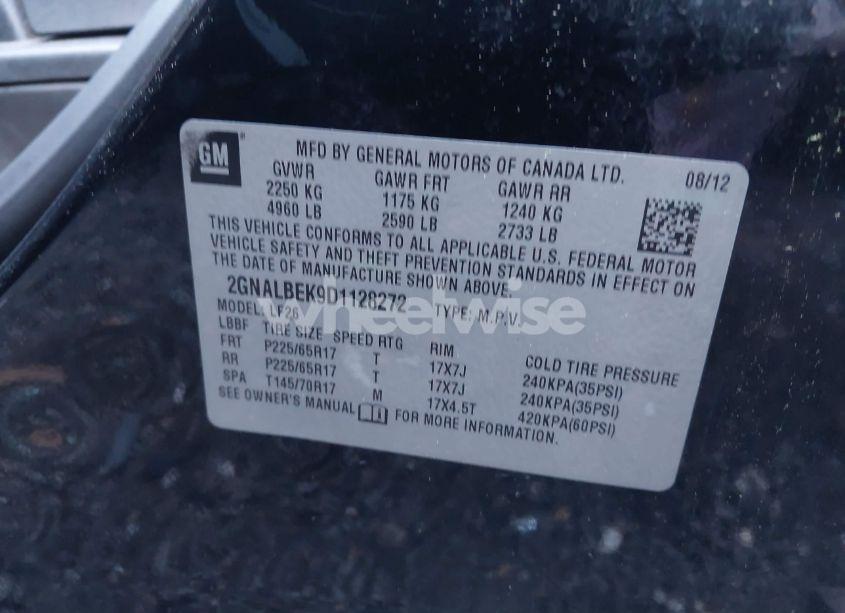 Photo 9 of 2013 Chevrolet Equinox LS (VIN 2GNALBEK9D1128272)