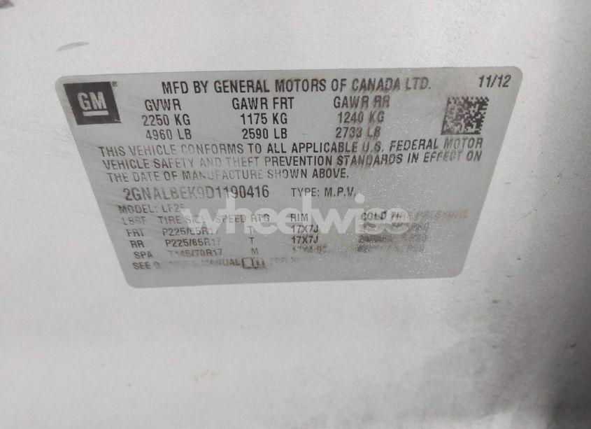 Photo 9 of 2013 Chevrolet Equinox LS (VIN 2GNALBEK9D1190416)