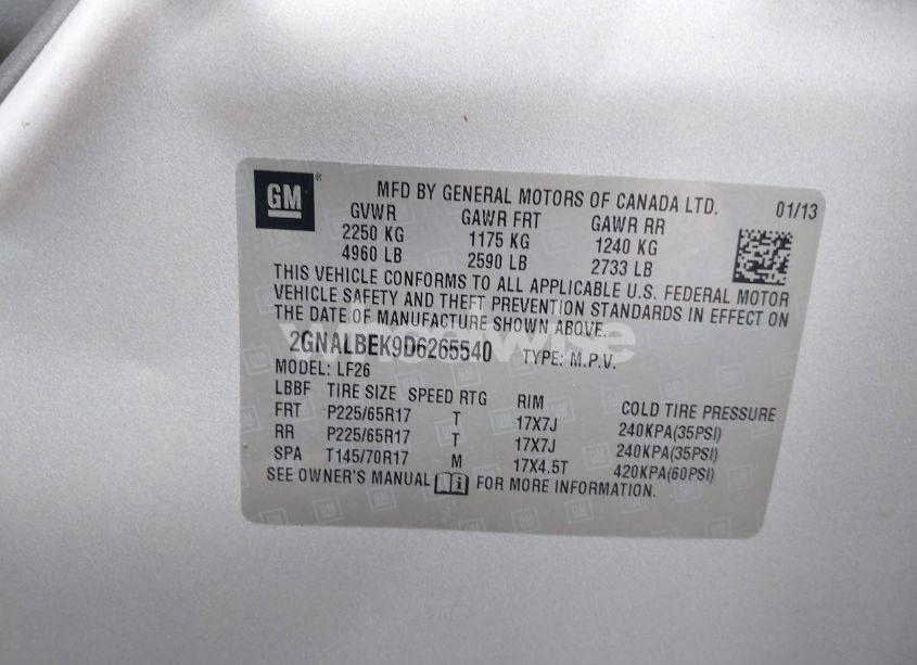 Photo 9 of 2013 Chevrolet Equinox LS (VIN 2GNALBEK9D6265540)