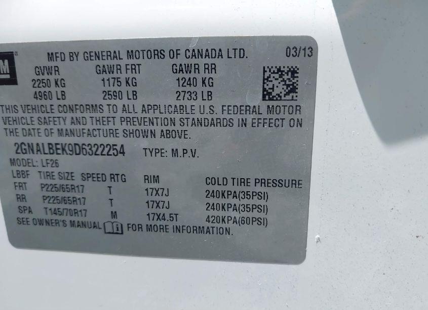 Photo 9 of 2013 Chevrolet Equinox LS (VIN 2GNALBEK9D6322254)