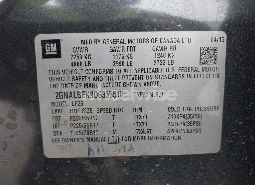Photo 9 of 2013 Chevrolet Equinox LS (VIN 2GNALBEK9D6335618)