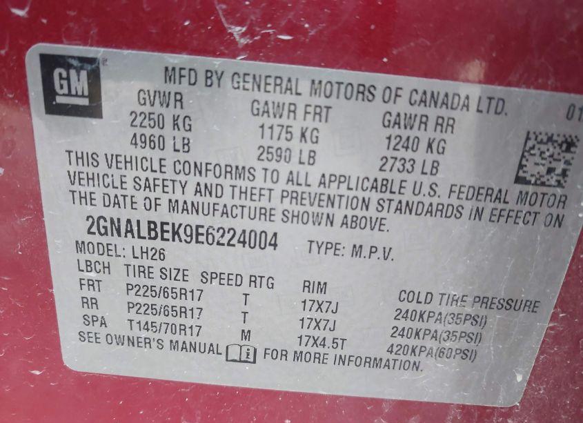 Photo 9 of 2014 Chevrolet Equinox 1LT (VIN 2GNALBEK9E6224004)