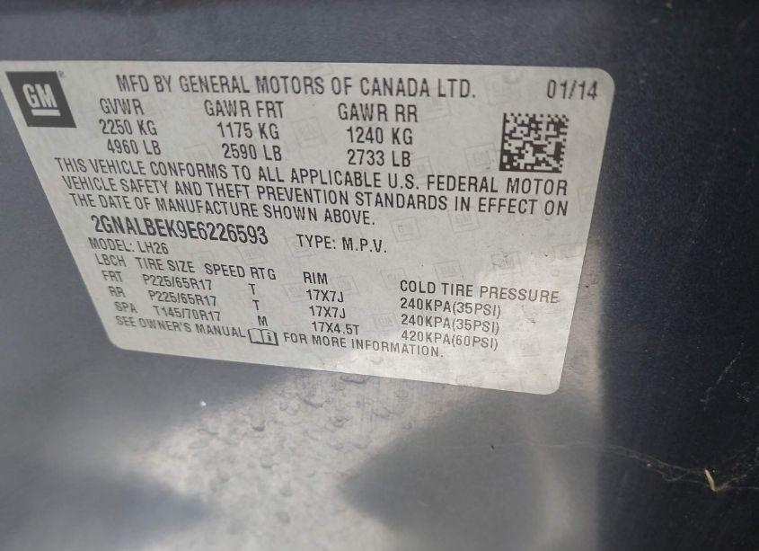 Photo 9 of 2014 Chevrolet Equinox 1LT (VIN 2GNALBEK9E6226593)