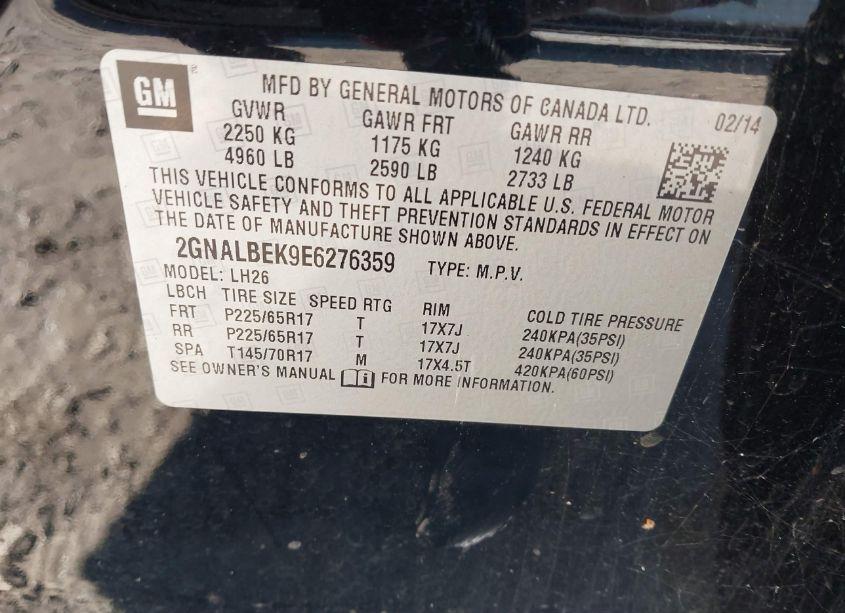 Photo 9 of 2014 Chevrolet Equinox 1LT (VIN 2GNALBEK9E6276359)