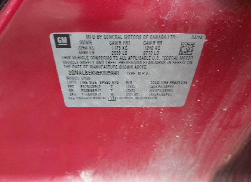 Photo 9 of 2014 Chevrolet Equinox 1LT (VIN 2GNALBEK9E6305990)