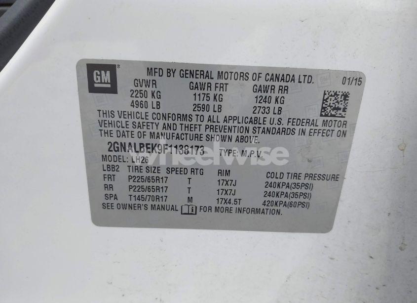 Photo 9 of 2015 Chevrolet Equinox 1LT (VIN 2GNALBEK9F1138173)